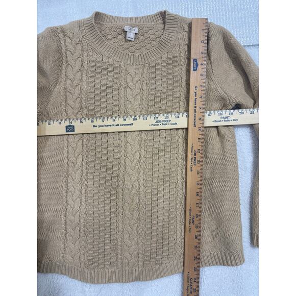J.Crew Cable-Knit Crewneck Sweater Women Large Tan Camel Classic Knit fishermen - Picture 4 of 4